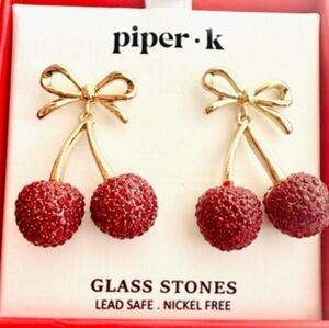 PIPER K Cherry Red And Gold Earrings BNIB te Ty Lm M Cherries